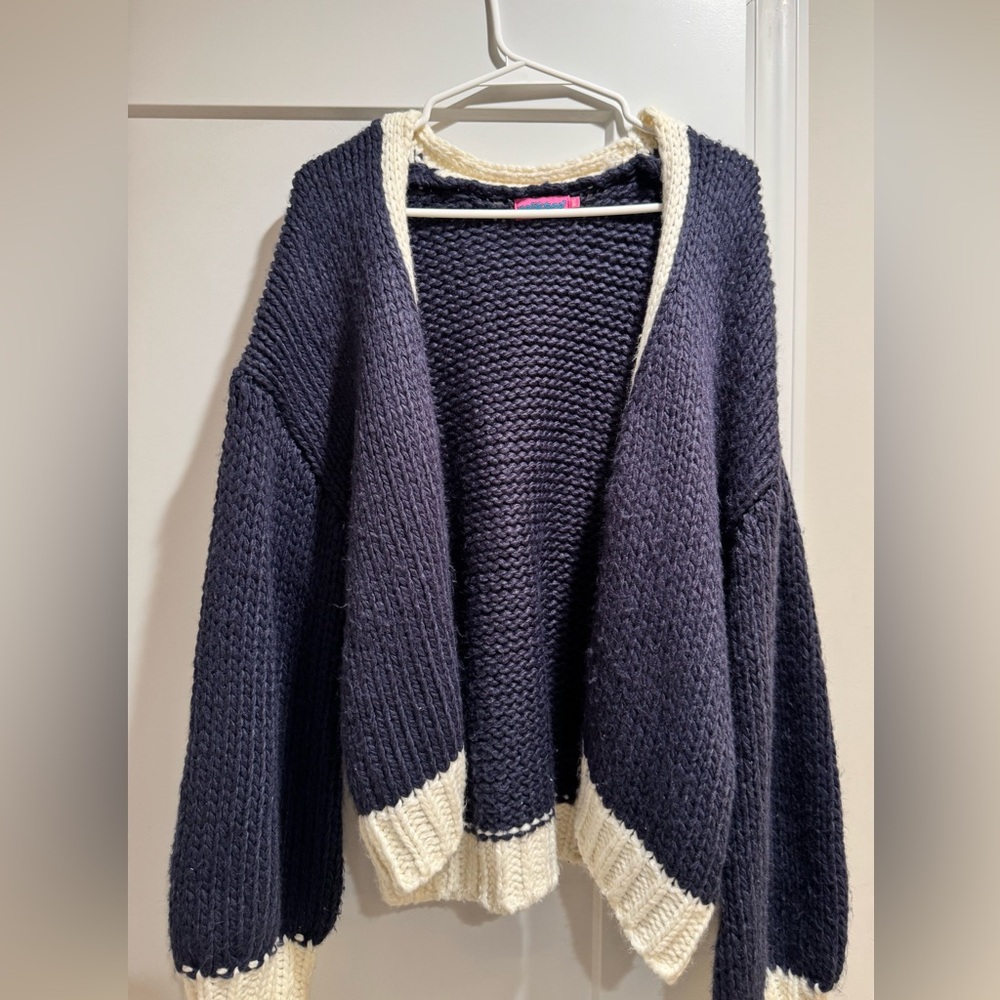 Edikted Navy and Cream Knit Cardigan